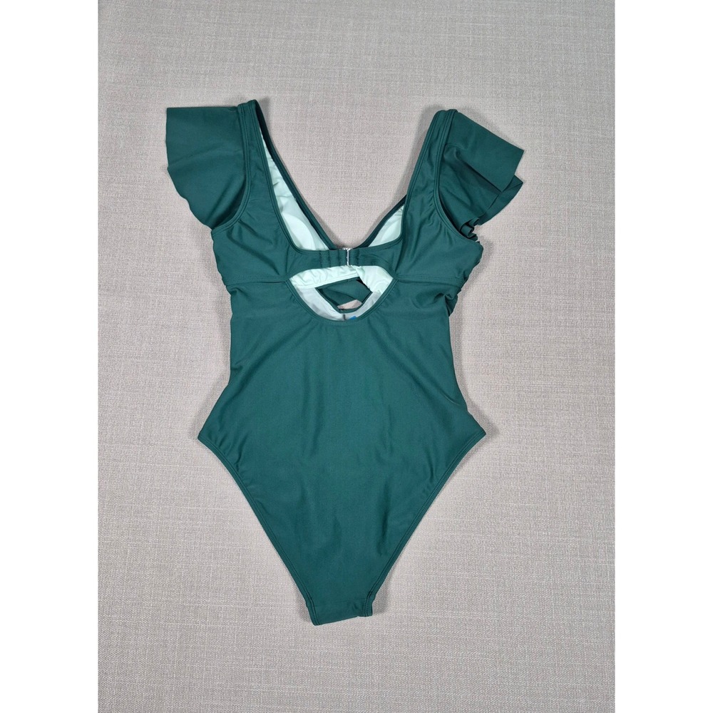 Cupshe Green Ruffle Sleeve Tummy Control One Piece Swimsuit Medium New - Picture 7 of 11